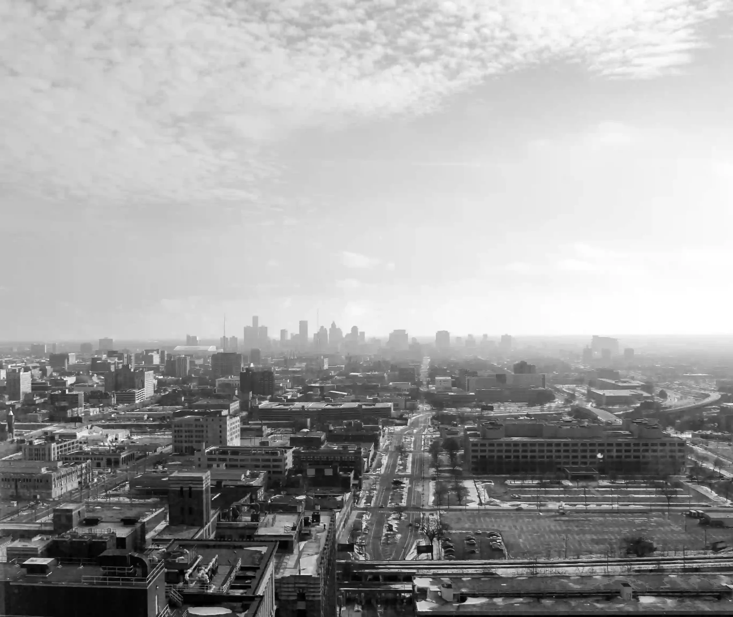Vue de Detroit du ciel (noir et blanc).